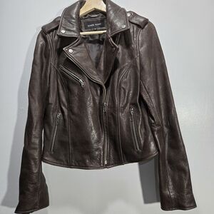 Black Rivet Leather Moto Jacket Chocolate Brown M